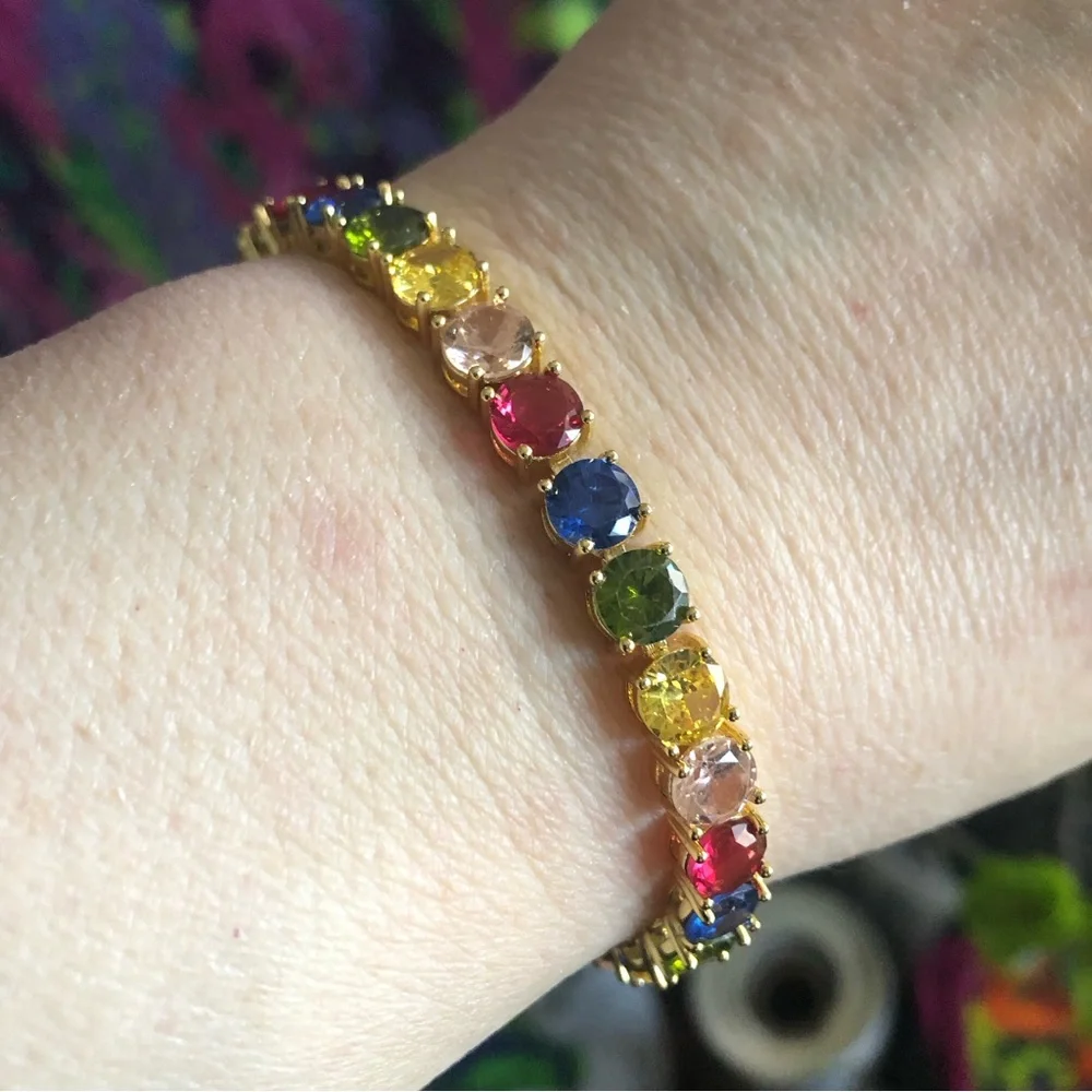 Ladies 18kt gold plated colorful 6mm faceted cubic zirconia tennis bracelet